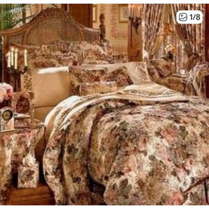 CROSCILL RARE Vintage Jacqueline Rose Greek Key 8pc Queen Comforter & Curtains